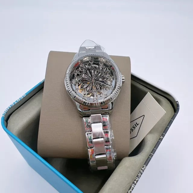  Shop Authentic Fossil Rye Automatic Skeleton Silver Dial Silver Steel Strap Watch for Women - BQ3753 - Luxxuri