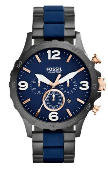  Shop Authentic Fossil Nate Chronograph Blue Dial Two Tone Steel Strap Watch for Men - JR1494 - Luxxuri
