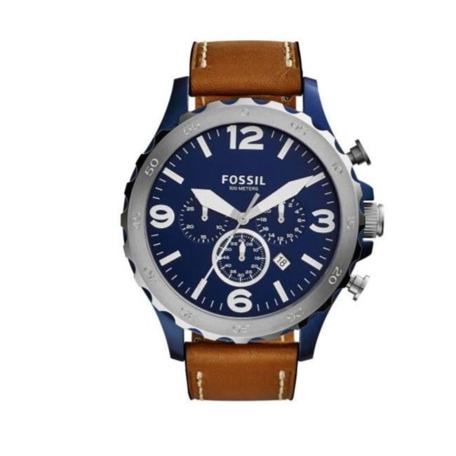  Shop Authentic Fossil Nate Chronograph Navy Blue Dial Brown Leather Strap Watch for Men - JR1504 - Luxxuri