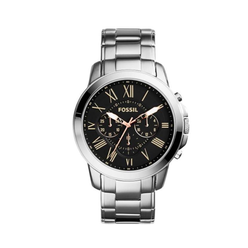  Shop Authentic Fossil Grant Chronograph Black Dial Silver Steel Strap Watch for Men - FS4994 - Luxxuri