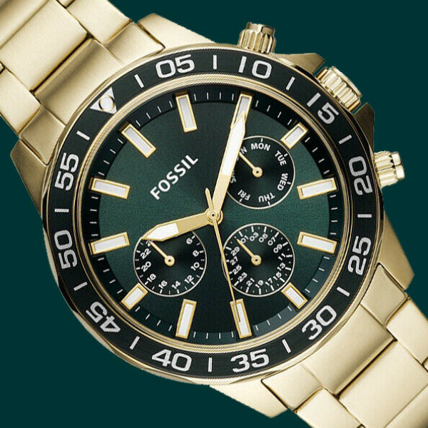 Shop Authentic Fossil Bannon Multifunction Chronograph Green Dial Gold Steel Strap Watch for Men - BQ2493 - Luxxuri