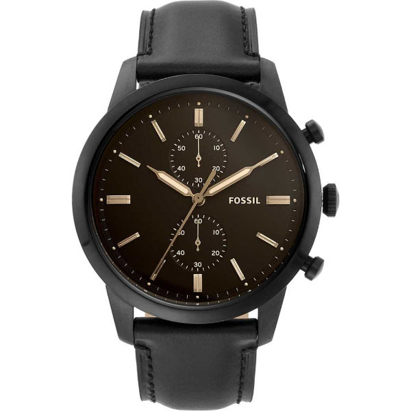  Shop Authentic Fossil Goodwin Chronograph Black Dial Black Leather Strap Watch for Men - FS5585 - Luxxuri