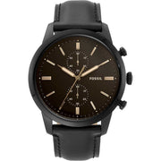  Shop Authentic Fossil Goodwin Chronograph Black Dial Black Leather Strap Watch for Men - FS5585 - Luxxuri