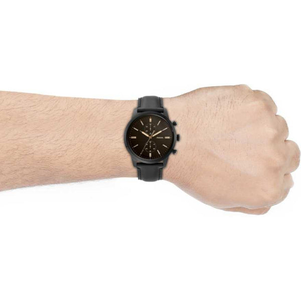 Shop Authentic Fossil Goodwin Chronograph Black Dial Black Leather Strap Watch for Men - FS5585 - Luxxuri