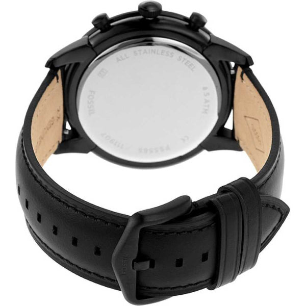  Shop Authentic Fossil Goodwin Chronograph Black Dial Black Leather Strap Watch for Men - FS5585 - Luxxuri