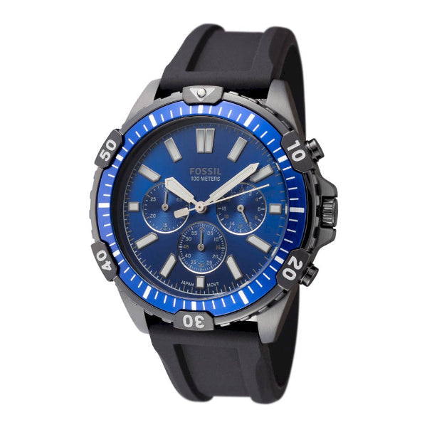  Shop Authentic Fossil Garrett Chronograph Blue Dial Black Rubber Strap Watch for Men - FS5695 - Luxxuri