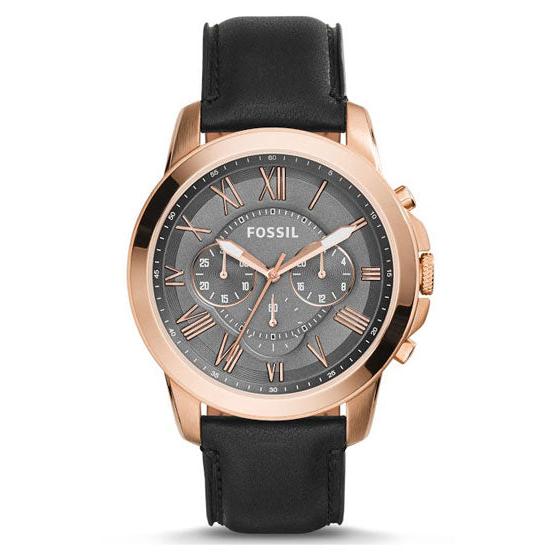  Shop Authentic Fossil Grant Chronograph Grey Dial Black Leather Strap Watch for Men - FS5085 - Luxxuri