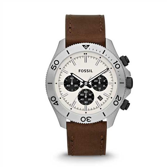  Shop Authentic Fossil Retro Traveler Chronograph White Dial Brown Leather Strap Watch for Men - CH2886 - Luxxuri