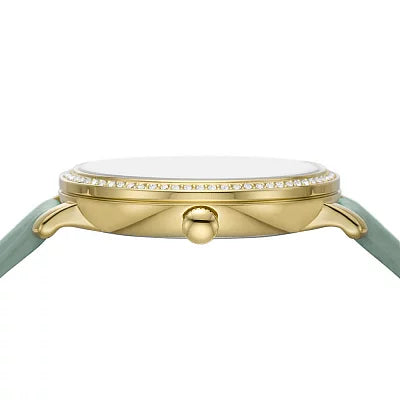  Shop Authentic Fossil Jacqueline Analog Moonphase Mother of Pearl White Dial Green Leather Strap Watch for Women - ES5168 - Luxxuri