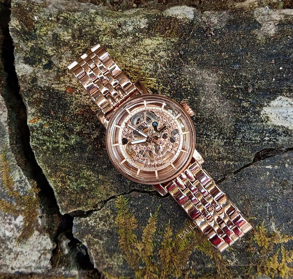  Shop Authentic Fossil Boyfriend Automatic Skeleton Rose Gold Dial Rose Gold Steel Strap Watch for Women - ME3065 - Luxxuri