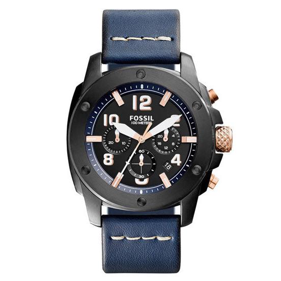  Shop Authentic Fossil Modern Machine Chronograph Black Dial Blue Leather Strap Watch for Men - FS5066 - Luxxuri