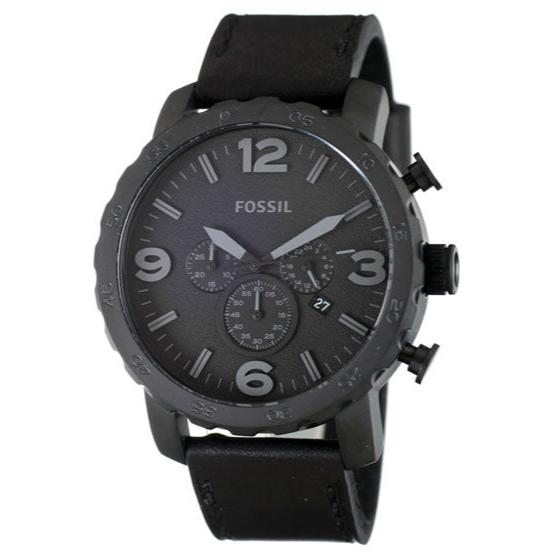  Shop Authentic Fossil Nate Chronograph Black Dial Black Leather Strap Watch for Men - JR1354 - Luxxuri