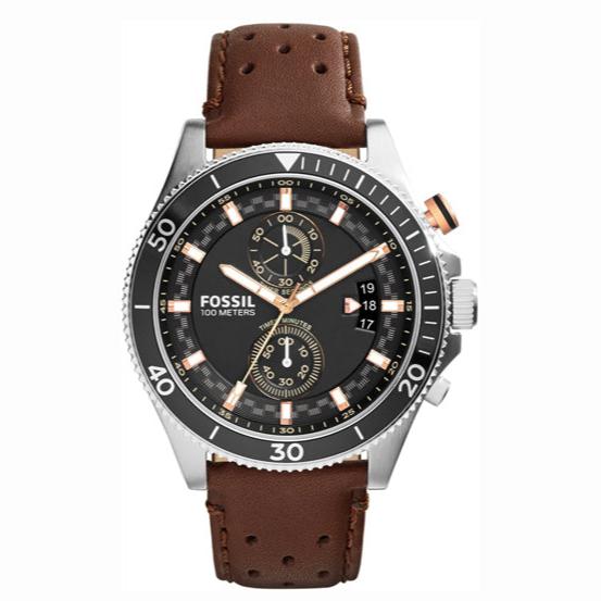  Shop Authentic Fossil Wakefield Black Dial Brown Leather Strap Watch for Men - CH2944 - Luxxuri