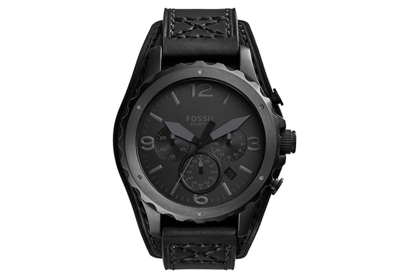  Shop Authentic Fossil Nate Chronograph Black Dial Black Leather Strap Watch for Men - JR1510 - Luxxuri