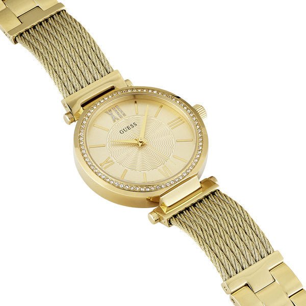  Shop Authentic Guess Soho Champagne Dial Stainless Steel Mesh Bracelet Watch For Women - W0638L2 - Luxxuri