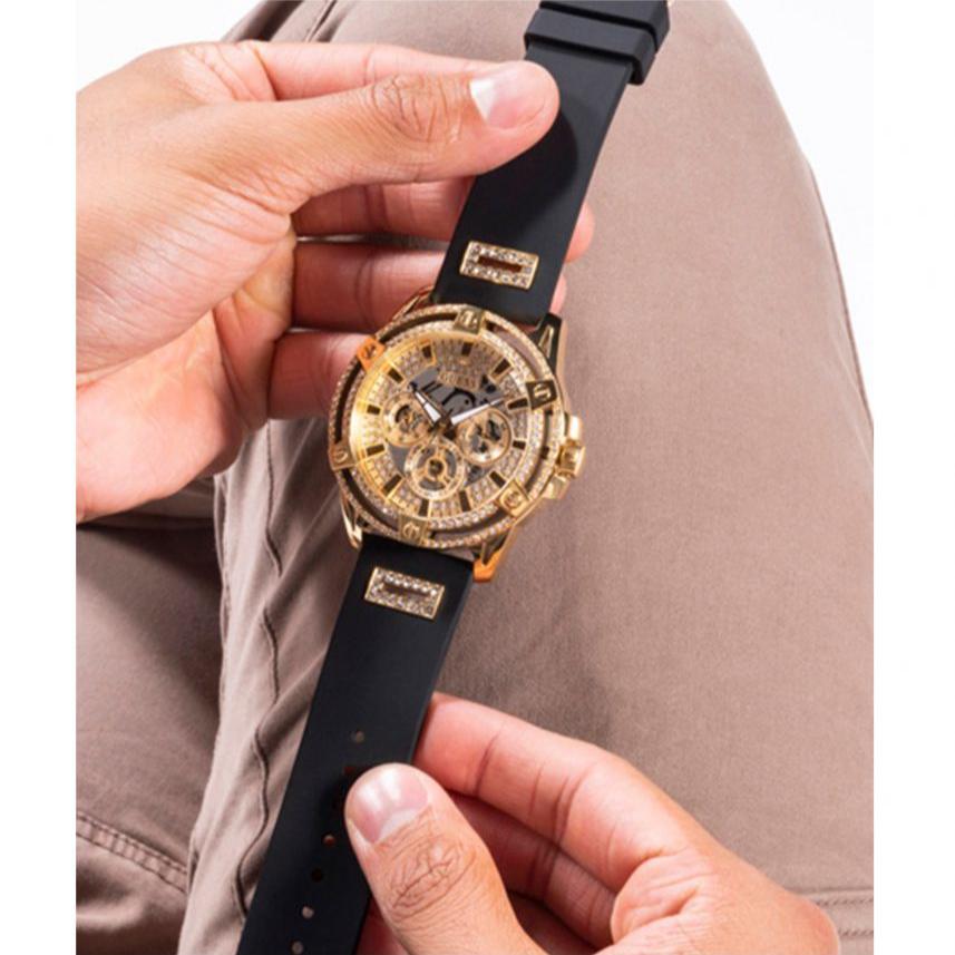  Shop Authentic Guess King Quartz Crystals Gold Dial Black Silicone Strap Watch For Men - GW0537G2 - Luxxuri