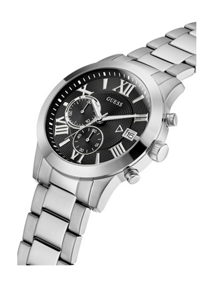  Shop Authentic Guess Atlas Chronograph Black Dial Silver Steel Strap Watch For Men - W0668G3 - Luxxuri