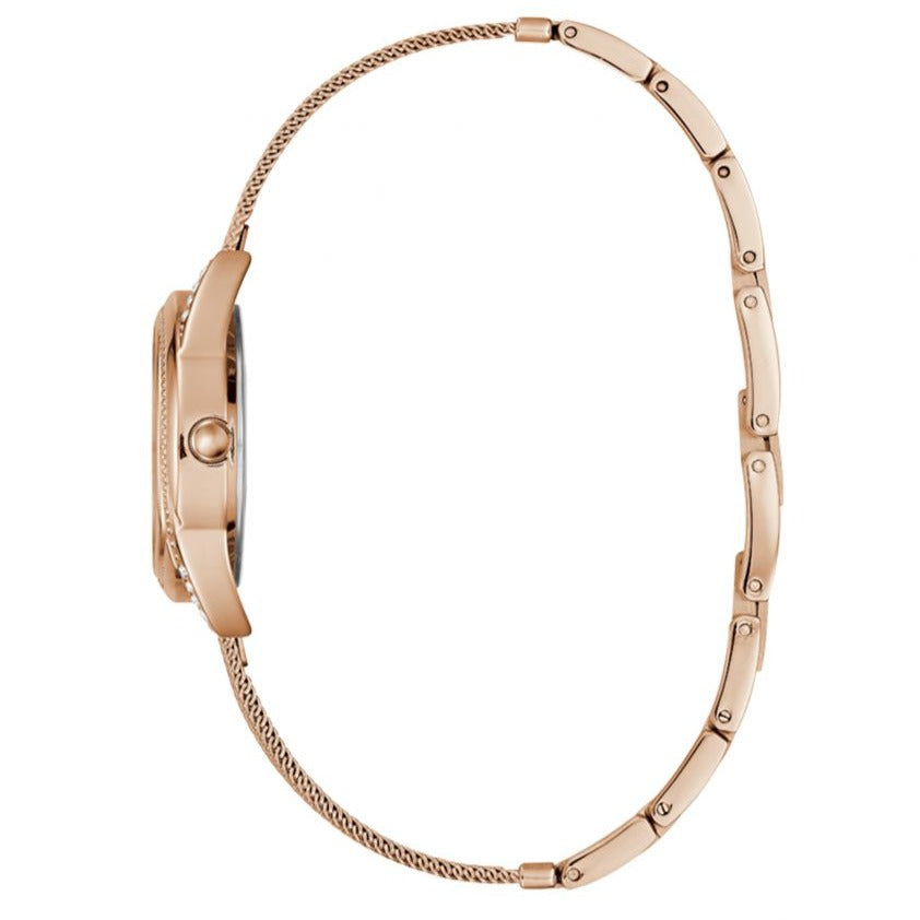  Shop Authentic Guess Whisper Silver Dial Rose Gold Mesh Bracelet Watch for Women - W1084L3 - Luxxuri