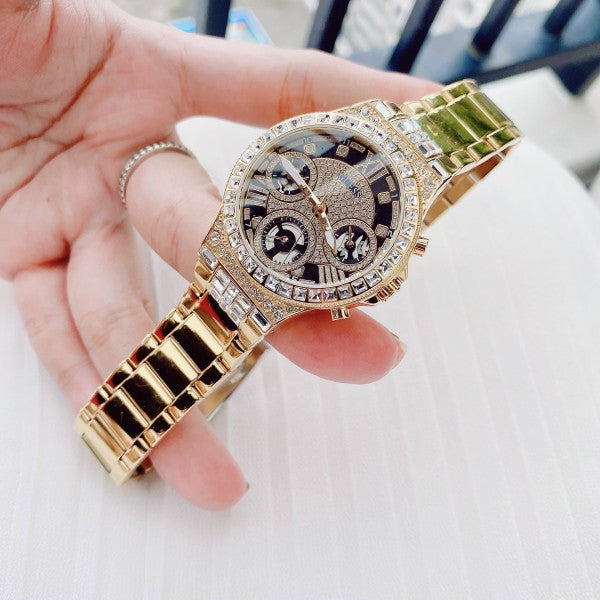  Shop Authentic Guess Moonlight Diamonds Gold Dial Gold Steel Strap Watch for Women - GW0320L5 - Luxxuri