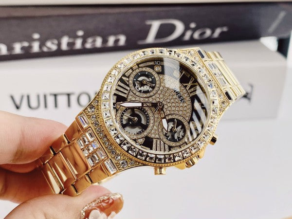  Shop Authentic Guess Moonlight Diamonds Gold Dial Gold Steel Strap Watch for Women - GW0320L5 - Luxxuri