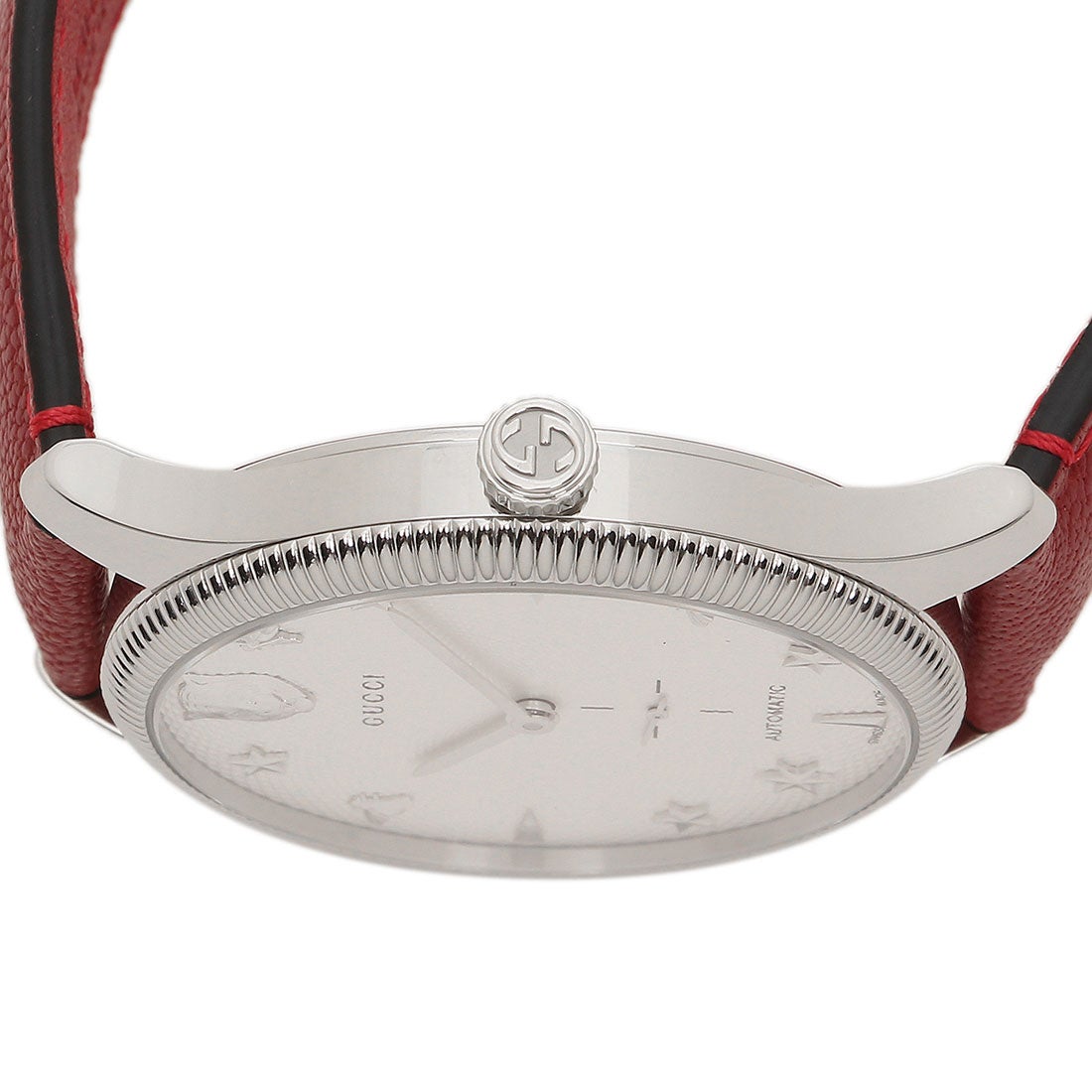  Shop Authentic Gucci G Timeless Automatic Silver Dial Red Leather Strap Watch For Men - YA126346 - Luxxuri