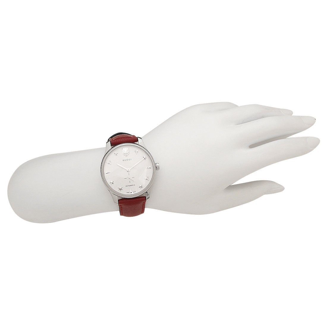  Shop Authentic Gucci G Timeless Automatic Silver Dial Red Leather Strap Watch For Men - YA126346 - Luxxuri