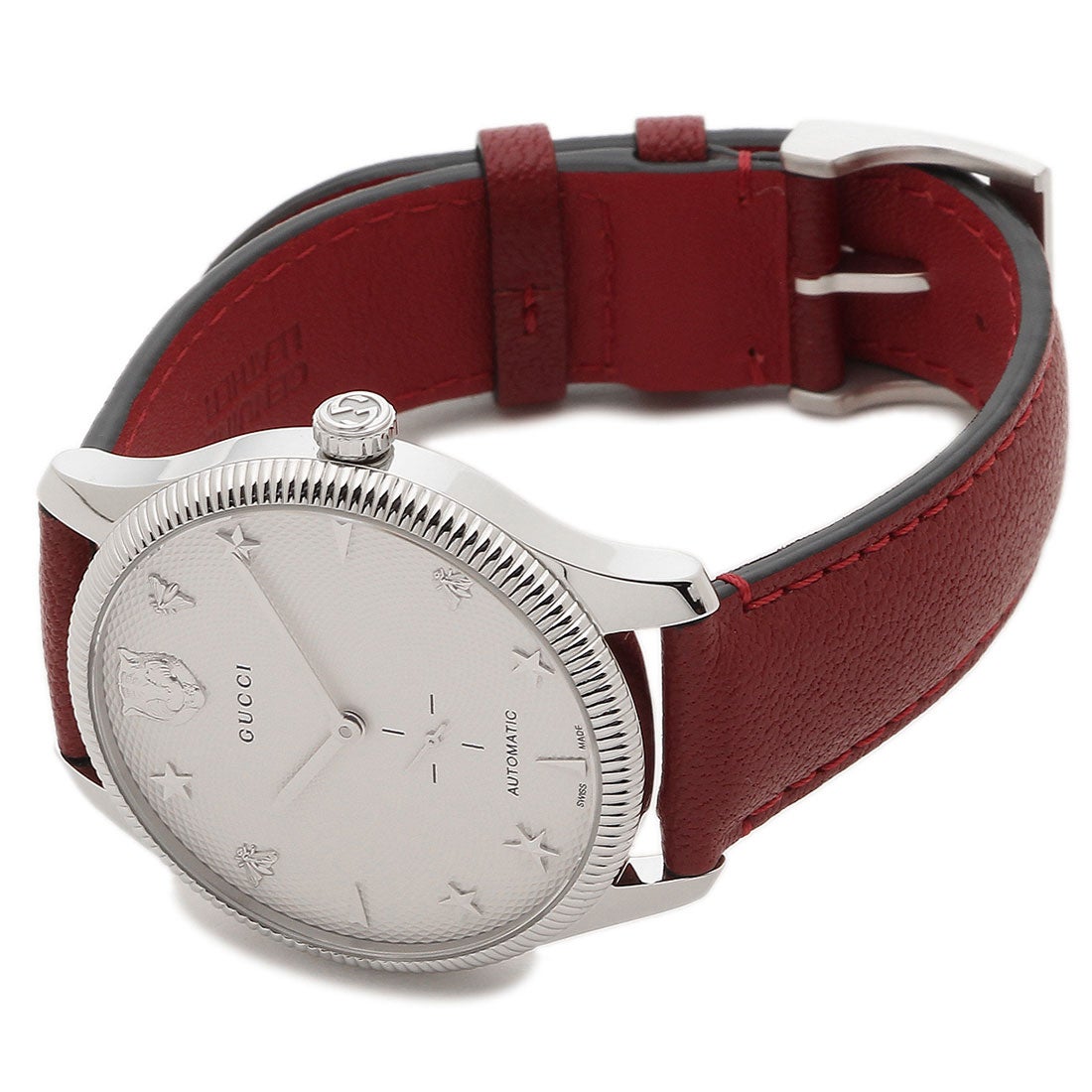  Shop Authentic Gucci G Timeless Automatic Silver Dial Red Leather Strap Watch For Men - YA126346 - Luxxuri