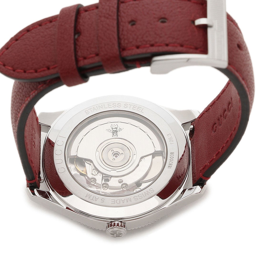 Shop Authentic Gucci G Timeless Automatic Silver Dial Red Leather Strap Watch For Men - YA126346 - Luxxuri