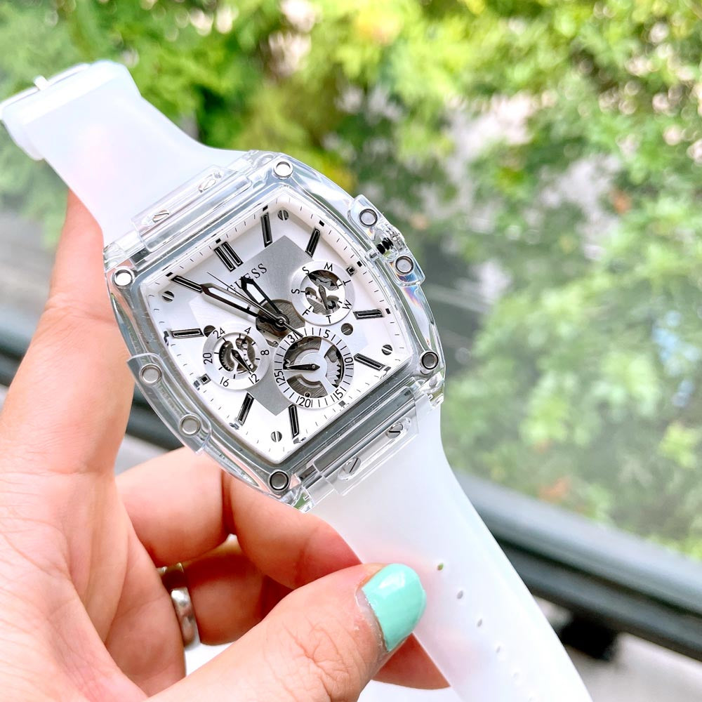  Shop Authentic Guess Phoenix Multi Function Silver Dial White Rubber Strap Watch for Men - GW0203G1 - Luxxuri