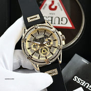  Shop Authentic Guess King Quartz Crystals Gold Dial Black Silicone Strap Watch For Men - GW0537G2 - Luxxuri