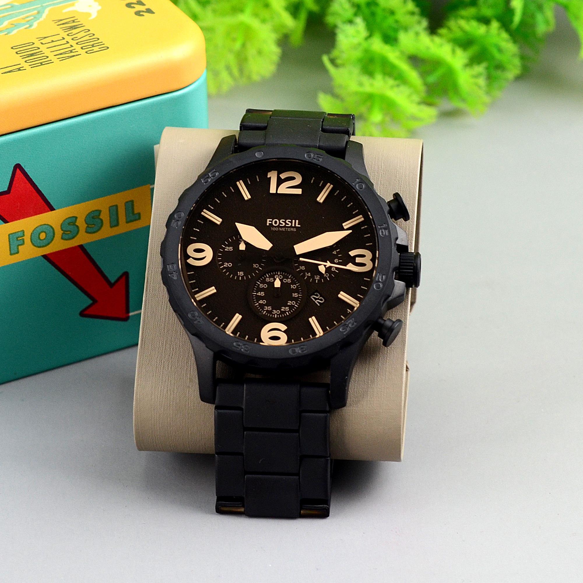  Shop Authentic Fossil Nate Chrongraph Ion Plated Black Dial Black Steel Strap Watch for Men - JR1356 - Luxxuri