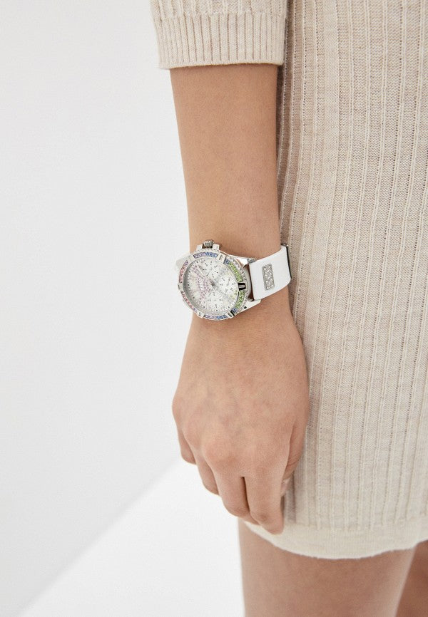  Shop Authentic Guess Frontier Diamonds Silver Dial White Rubber Strap Watch for Women - GW0045L1 - Luxxuri