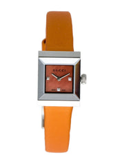  Shop Authentic Gucci G-Frame Square Mother of Pearl Orange Dial Orange Leather Strap Watch For Women - YA128532 - Luxxuri