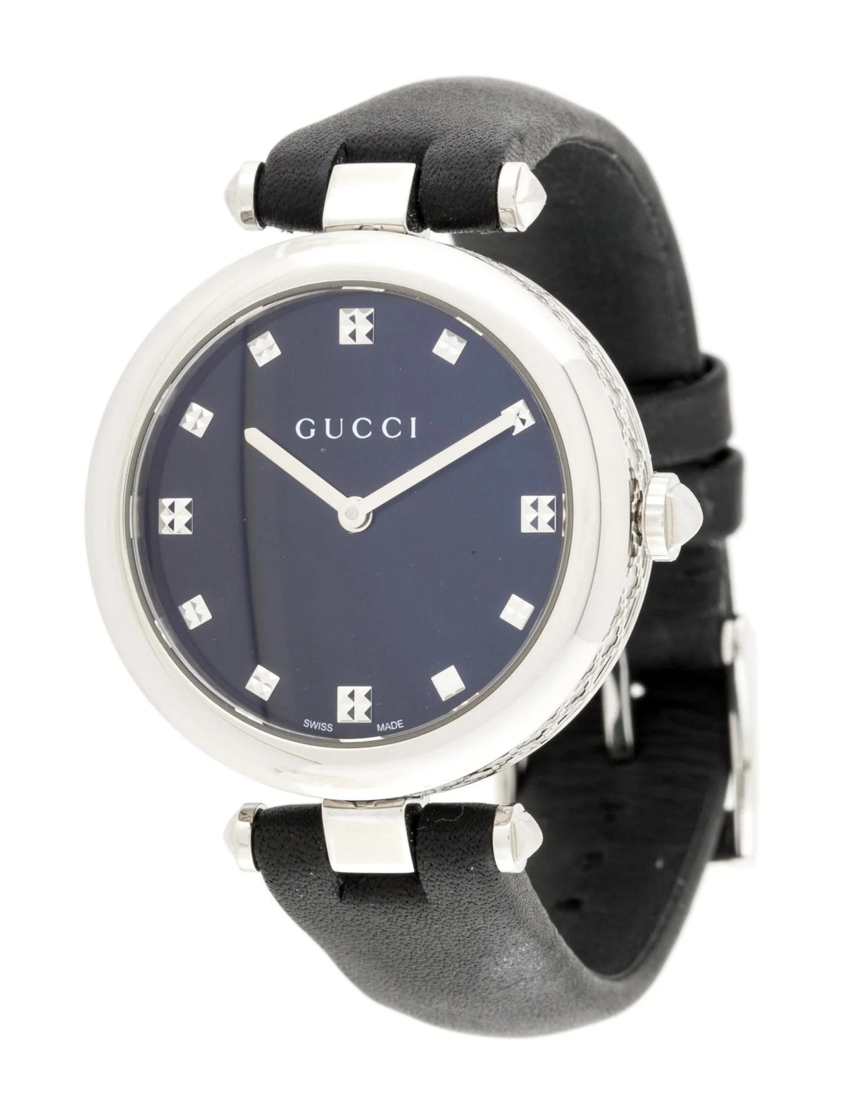  Shop Authentic Gucci Diamantissima Diamonds Black Dial Black Leather Strap Watch For Women - YA141403 - Luxxuri