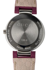  Shop Authentic Gucci Interlocking G Quartz Pink Dial Pink Leather Strap Watch For Women - YA133321 - Luxxuri