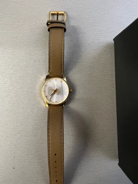  Shop Authentic Gucci G Timeless Quartz Silver Dial Brown Leather Strap Watch For Women - YA1265022 - Luxxuri