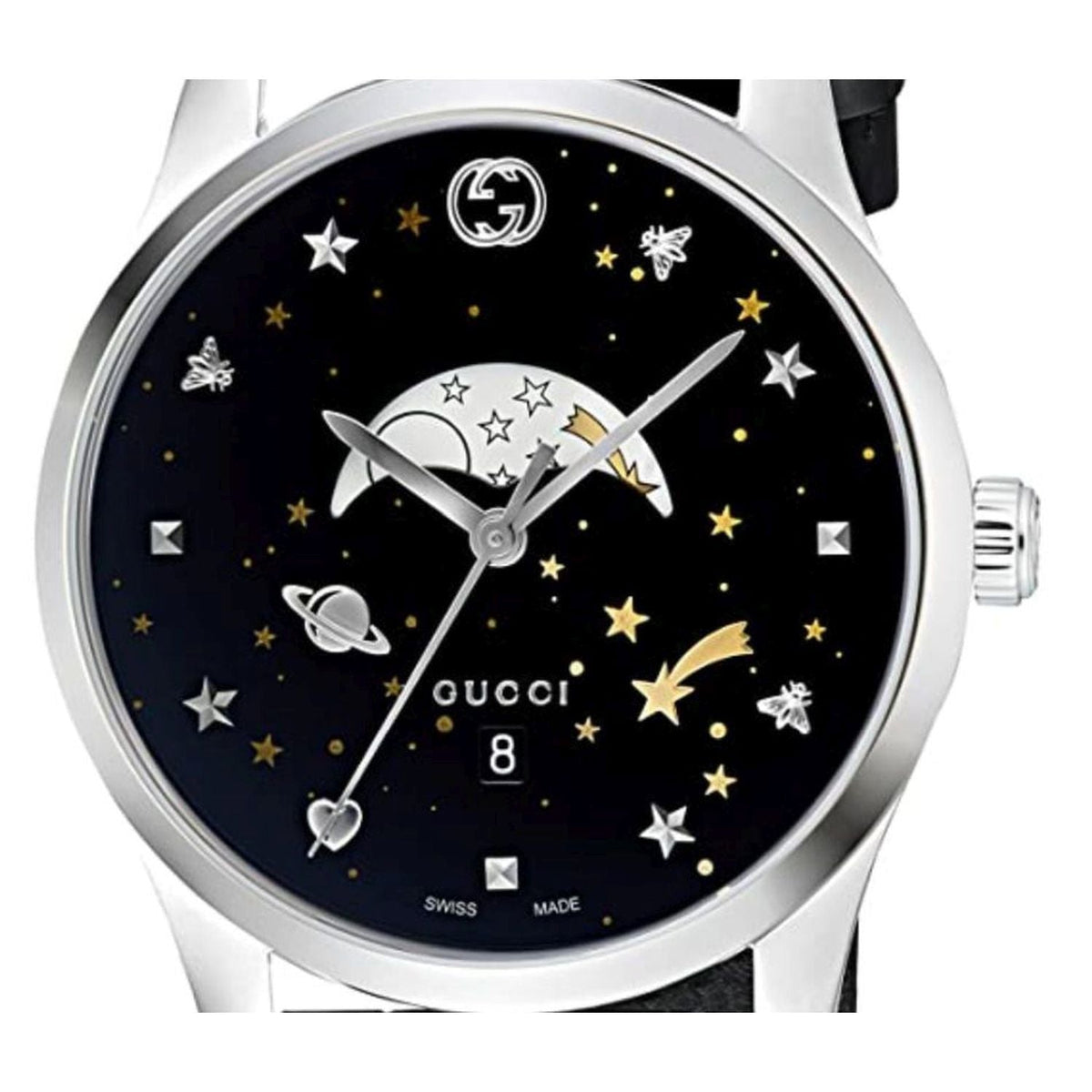  Shop Authentic Gucci G-Timeless Moonphase Black Dial Black Leather Strap Watch For Men - YA126327 - Luxxuri