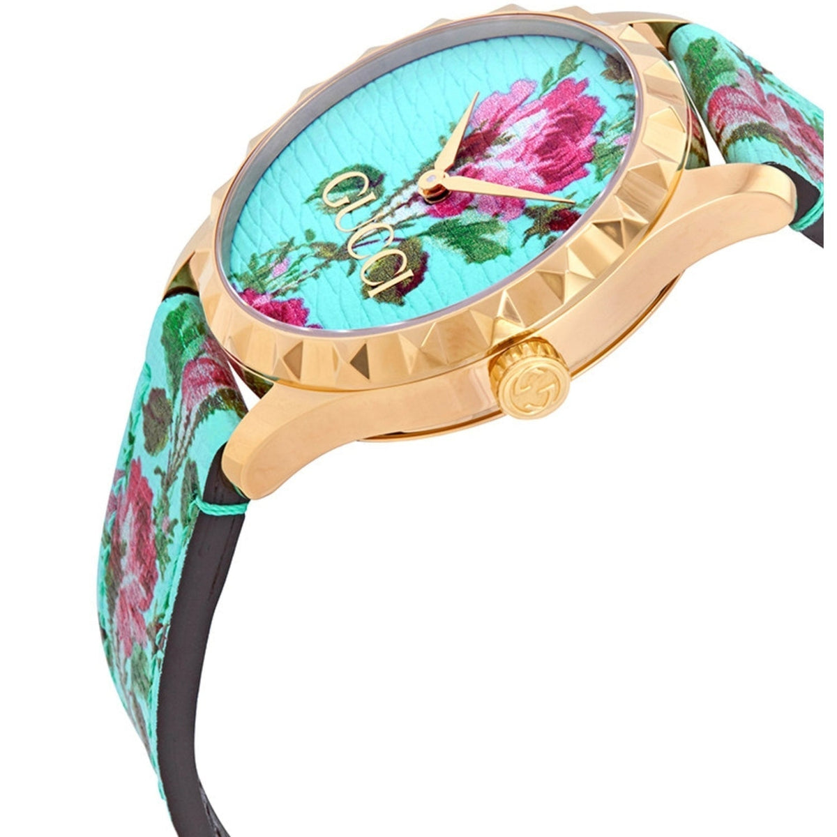  Shop Authentic Gucci G Timeless Floral Turquoise Dial Turquoise Leather Strap Watch For Women - YA1264085 - Luxxuri
