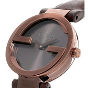  Shop Authentic Gucci G Interlocking Brown Dial Brown Leather Strap Watch For Women - YA133504 - Luxxuri