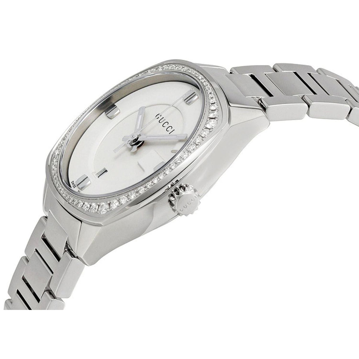  Shop Authentic Gucci GG2570 Diamonds Silver Dial Silver Steel Strap Watch For Women - YA142505 - Luxxuri