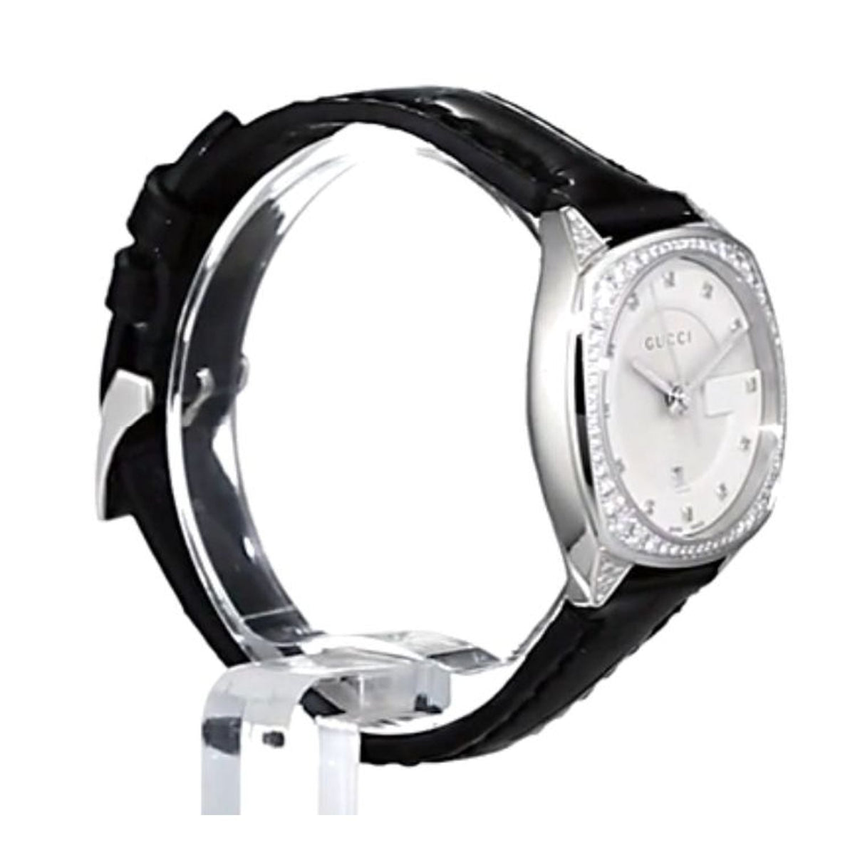  Shop Authentic Gucci GG2570 Diamonds Silver Dial Black Leather Strap Watch For Women - YA142507 - Luxxuri