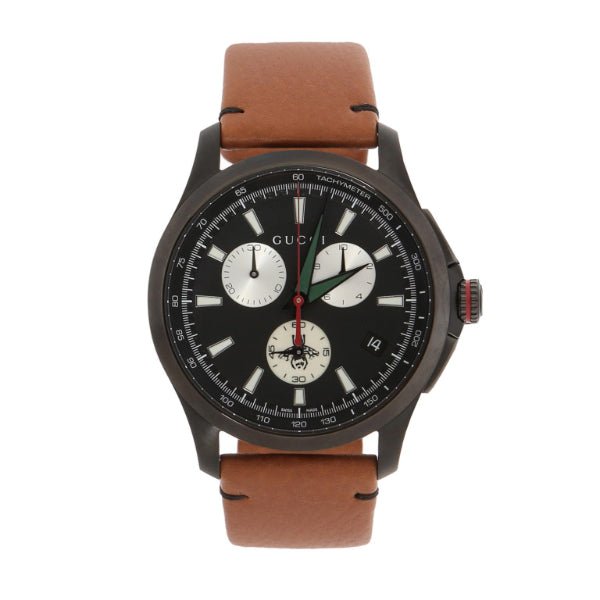 Shop Authentic Gucci G-Timeless Chronograph Black Dial Brown Leather Strap Watch For Men - YA126271 - Luxxuri