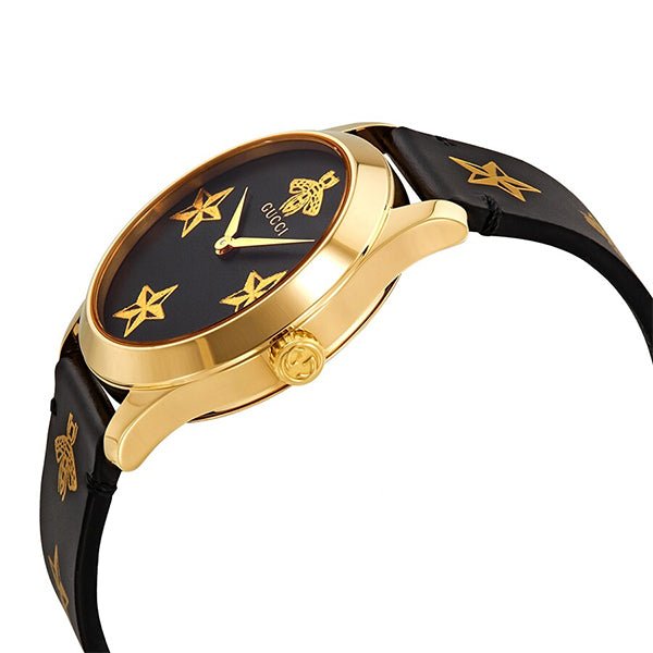  Shop Authentic Gucci G Timeless Bee Motif Black Dial Black Leather Strap Watch For Women - YA1264055 - Luxxuri