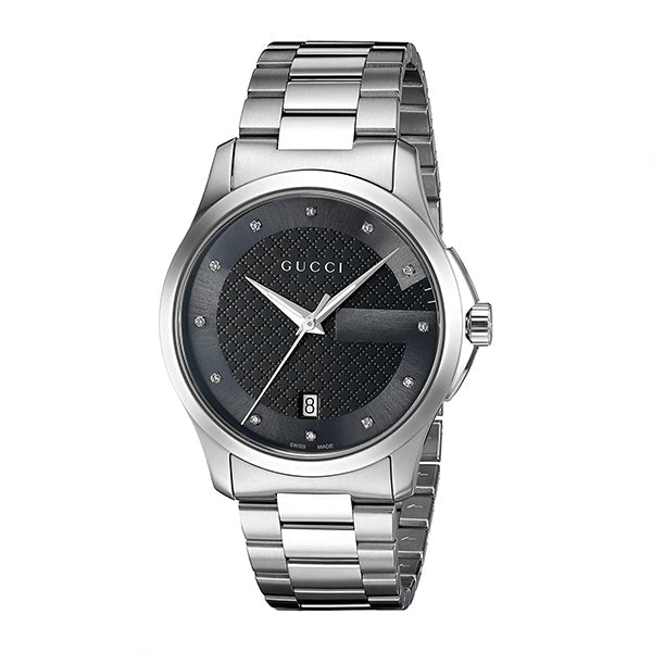  Shop Authentic Gucci G Timeless Diamonds Black Dial Silver Steel Strap Watch For Men - YA126456 - Luxxuri