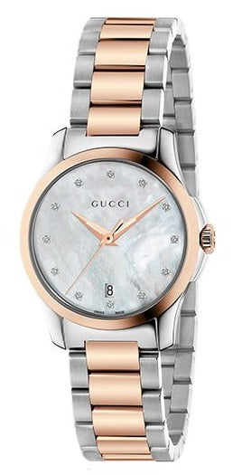  Shop Authentic Gucci G Timeless Diamonds Mother of Pearl Dial Two Tone Steel Strap Watch For Women - YA126544 - Luxxuri