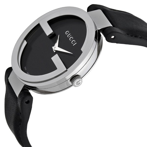  Shop Authentic Gucci G Interlocking Black Dial Black Leather Strap Watch For Women - YA133301 - Luxxuri