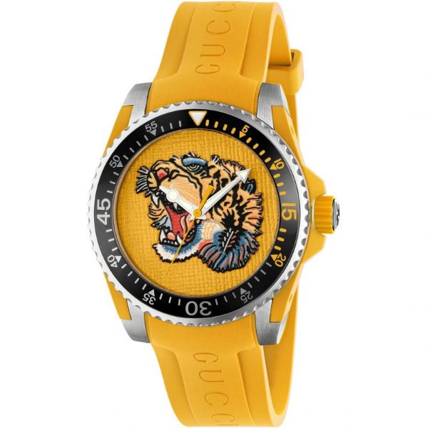  Shop Authentic Gucci Dive Tiger Yellow Dial Yellow Rubber Strap Watch For Men - YA136317 - Luxxuri