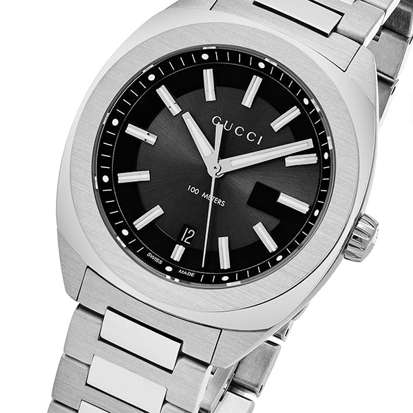  Shop Authentic Gucci GG2570 Quartz Black Dial Silver Steel Strap Watch For Men - YA142401 - Luxxuri