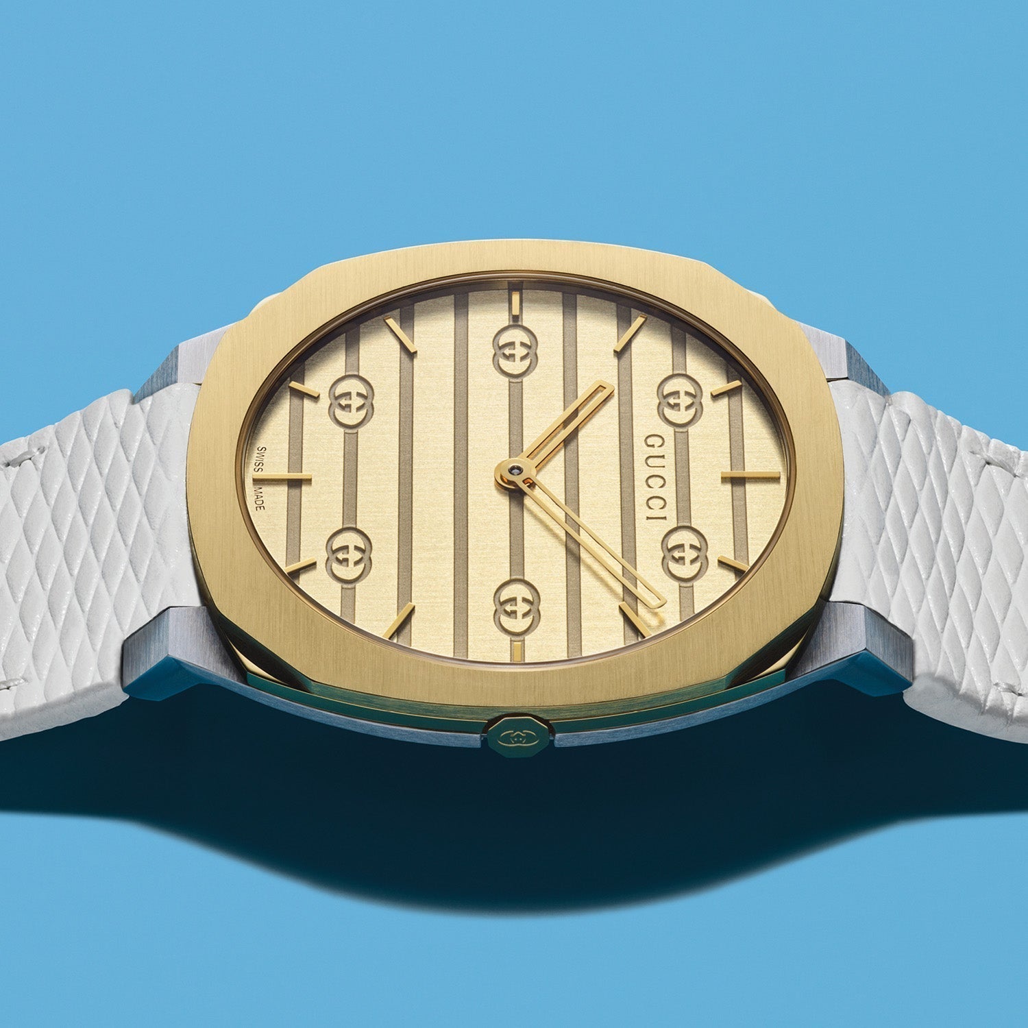  Shop Authentic Gucci 25H Quartz Gold Dial Silver Steel Strap Watch for Men - YA163405 - Luxxuri