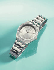  Shop Authentic Guess Cosmo Diamonds Silver Dial Silver Steel Strap Watch For Women - GW0033L1 - Luxxuri